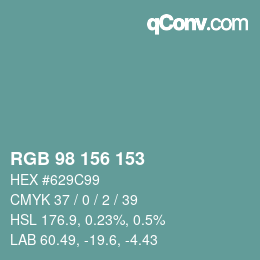 Color code: RGB 98 156 153 | qconv.com