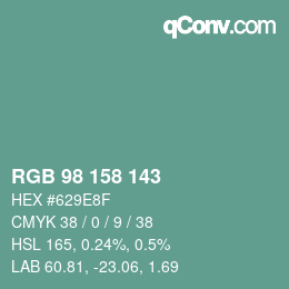 颜色代码: RGB 98 158 143 | qconv.com
