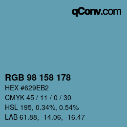 颜色代码: RGB 98 158 178 | qconv.com