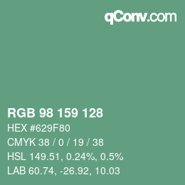 カラーコード: RGB 98 159 128 | qconv.com