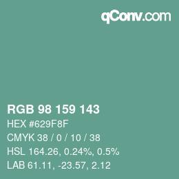 カラーコード: RGB 98 159 143 | qconv.com