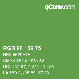 Color code: RGB 98 159 75 | qconv.com
