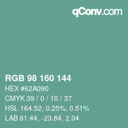 Color code: RGB 98 160 144 | qconv.com
