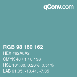 Color code: RGB 98 160 162 | qconv.com