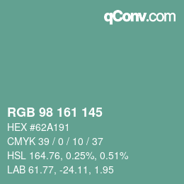 Color code: RGB 98 161 145 | qconv.com