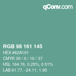 Color code: RGB 98 161 145 | qconv.com