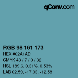颜色代码: RGB 98 161 173 | qconv.com