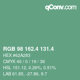 カラーコード: RGB 98 162.4 131.4 | qconv.com