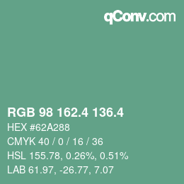 カラーコード: RGB 98 162.4 136.4 | qconv.com