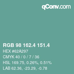 カラーコード: RGB 98 162.4 151.4 | qconv.com