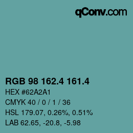 カラーコード: RGB 98 162.4 161.4 | qconv.com