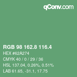カラーコード: RGB 98 162.8 116.4 | qconv.com