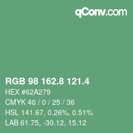 カラーコード: RGB 98 162.8 121.4 | qconv.com