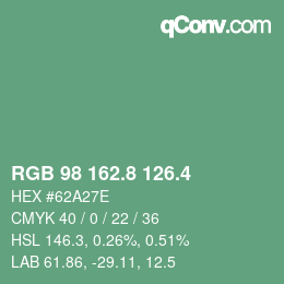 カラーコード: RGB 98 162.8 126.4 | qconv.com