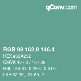 カラーコード: RGB 98 162.8 146.4 | qconv.com