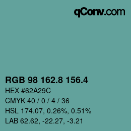 カラーコード: RGB 98 162.8 156.4 | qconv.com