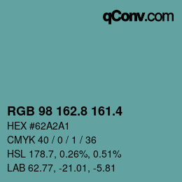 カラーコード: RGB 98 162.8 161.4 | qconv.com