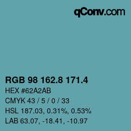 カラーコード: RGB 98 162.8 171.4 | qconv.com