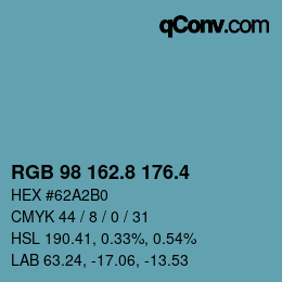 カラーコード: RGB 98 162.8 176.4 | qconv.com