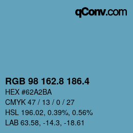 カラーコード: RGB 98 162.8 186.4 | qconv.com