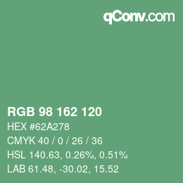 カラーコード: RGB 98 162 120 | qconv.com