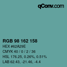 カラーコード: RGB 98 162 158 | qconv.com