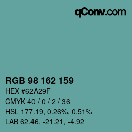 Color code: RGB 98 162 159 | qconv.com