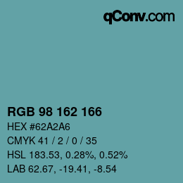 カラーコード: RGB 98 162 166 | qconv.com