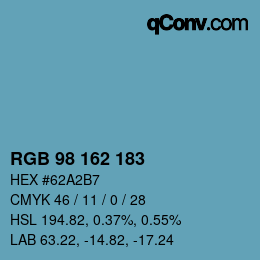 颜色代码: RGB 98 162 183 | qconv.com
