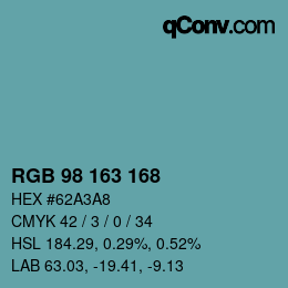 Color code: RGB 98 163 168 | qconv.com