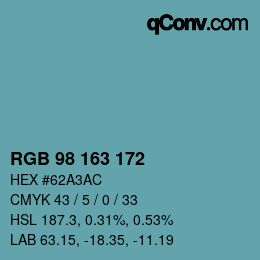 Color code: RGB 98 163 172 | qconv.com