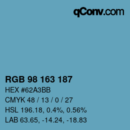 颜色代码: RGB 98 163 187 | qconv.com