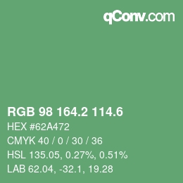 カラーコード: RGB 98 164.2 114.6 | qconv.com