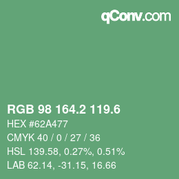 カラーコード: RGB 98 164.2 119.6 | qconv.com