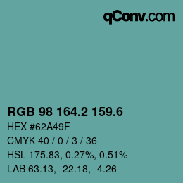 カラーコード: RGB 98 164.2 159.6 | qconv.com