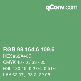 カラーコード: RGB 98 164.6 109.6 | qconv.com