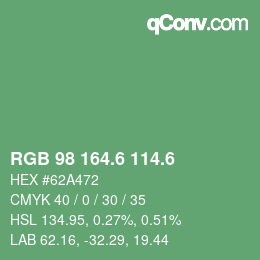 カラーコード: RGB 98 164.6 114.6 | qconv.com