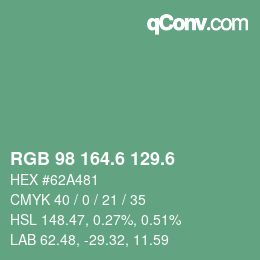 カラーコード: RGB 98 164.6 129.6 | qconv.com