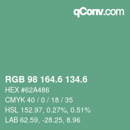 カラーコード: RGB 98 164.6 134.6 | qconv.com
