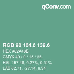 カラーコード: RGB 98 164.6 139.6 | qconv.com