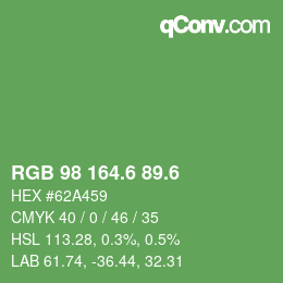 カラーコード: RGB 98 164.6 89.6 | qconv.com