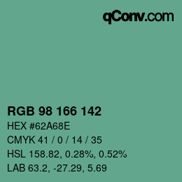 カラーコード: RGB 98 166 142 | qconv.com