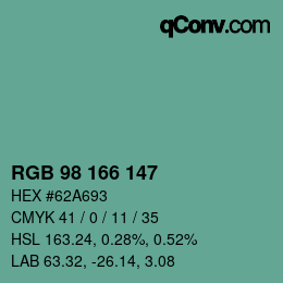 カラーコード: RGB 98 166 147 | qconv.com