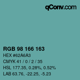 Color code: RGB 98 166 163 | qconv.com