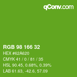 Color code: RGB 98 166 32 | qconv.com