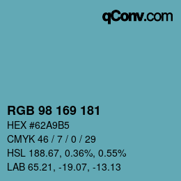 Color code: RGB 98 169 181 | qconv.com