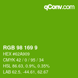 カラーコード: RGB 98 169 9 | qconv.com