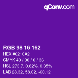 Color code: RGB 98 16 162 | qconv.com