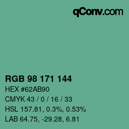 カラーコード: RGB 98 171 144 | qconv.com