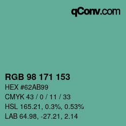 カラーコード: RGB 98 171 153 | qconv.com